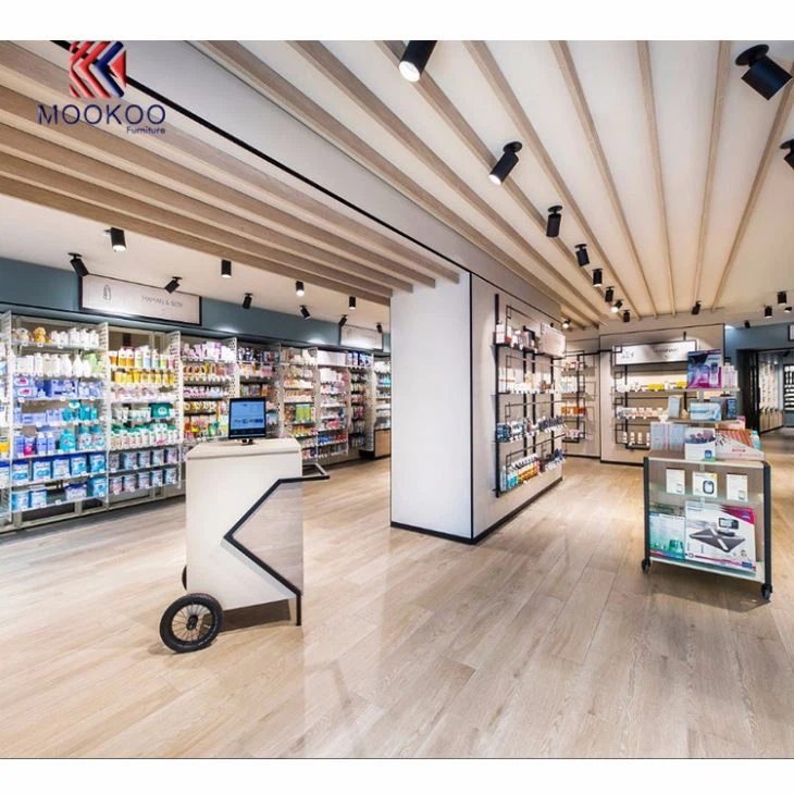 Retail Pharmacy Shop Interior Design Wooden Cabinet