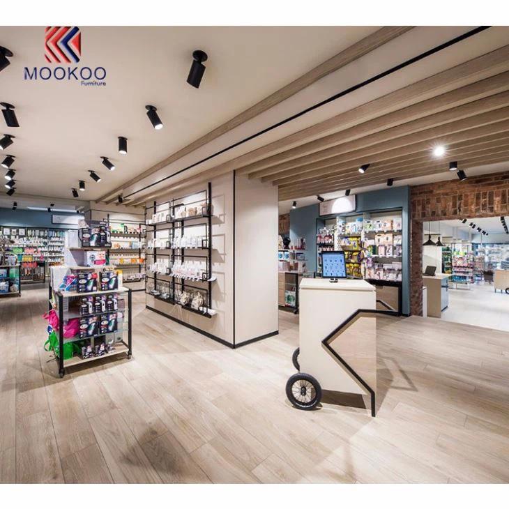Retail Pharmacy Shop Interior Design Wooden Cabinet