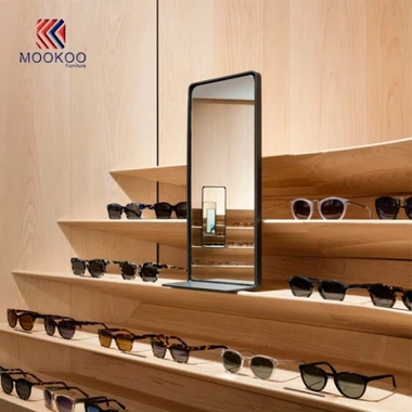 Glas-Shop-Innendekoration-modernes hölzernes Wand-Schaukasten-Design